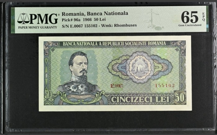 50 lei 1996 PMG 65 UNC Bancnota gradata