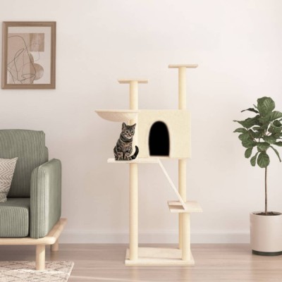 vidaXL Ansamblu de pisici cu st&amp;acirc;lpi din funie de sisal, crem, 143 cm foto