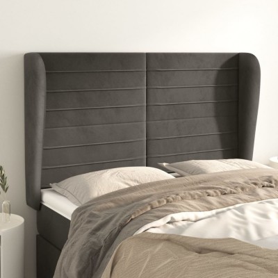 vidaXL Tăblie de pat cu aripioare gri &amp;icirc;nchis 147x23x118/128 cm catifea 3118145 foto