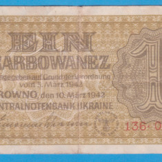 (2) BANCNOTA UCRAINA - 1 KARBOWANEZ 1942 (10 MARTIE), NAZISTA, MAI RARA