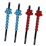 Cumpara ieftin Set 4 clame par albastru si rosu 5 x 1 cm cu pietre artificiale, model floral, accesorii elegante pentru fixarea suvitelor si decorarea coafurilor