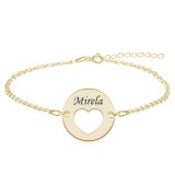 Heart - Bratara personalizata banut cu nume si inimioara din argint 925 placat cu aur galben 24K