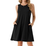 Rochii de vară pentru femei T, rochie fără m&acirc;neci cu imprimeu tie-dye, casual de plajă, largă, tricou de vară