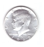 Moneda SUA 1/2 dollar/dolar 1969 D, stare buna, curata, America de Nord, Argint