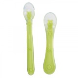 Set 2 lingurite flexibile din silicon pentru diversificare, fara BPA, de marimi diferite, verde, KidsCare