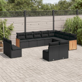 VidaXL Set canapele de grădină, 12 piese, cu perne, negru, poliratan
