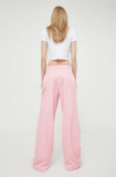 Cumpara ieftin Moschino Jeans pantaloni femei, culoarea roz, lat, high waist