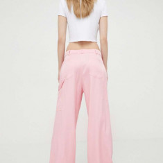 Moschino Jeans pantaloni femei, culoarea roz, lat, high waist