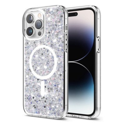 Husa pentru iPhone 14 Pro - Techsuit Sparkly Glitter MagSafe - White foto