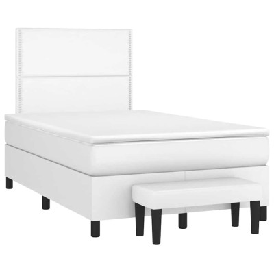 vidaXL Pat box spring cu saltea, alb, 120x190 cm, piele ecologică 3270446 foto