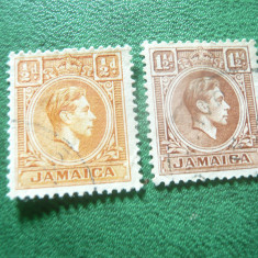 2 Timbre Jamaica 1938 colonie britanica R. George VI , stampilate : 1/2 si 1 1/2