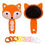 Set Perie de Păr pentru Copii cu Design Vulpe Portocalie și 10 Elastice Colorate, CMCLASS