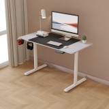 Birou Profesional Reglabil pe Inaltime Automat, Alb, 110x60x72-117 cm, Mouse Pad, Suport pentru Casti si Pahar