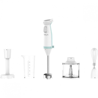 Aparat de bucatarie 4in1 Tesla HB510BWS, Blender, Mixer, Tocator, Presa cartofi, 600W, 4 viteze, Alb/Menta foto