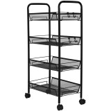Raft metalic mobil tip carucior pentru bucatarie, 4 polite si 4 agatatori, negru, 44x26x85cm Household NewTrend