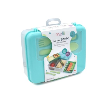 CUTIE PRANZ BENTO 2 NIVELE CU TACAMURI MELII BLUE MINT LIME foto