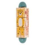 Cilindru din Lemn cu 3 Cuburi Sortator cu Animale, Multicolor, 17x4cm, CMCLASS