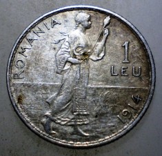 R.047 ROMANIA CAROL I 1 LEU 1914 ARGINT 5g foto
