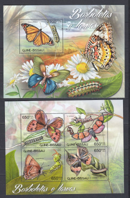 Guinea-Bissau 2012 - FLUTURI si LARVE - BL + KB - MNH foto