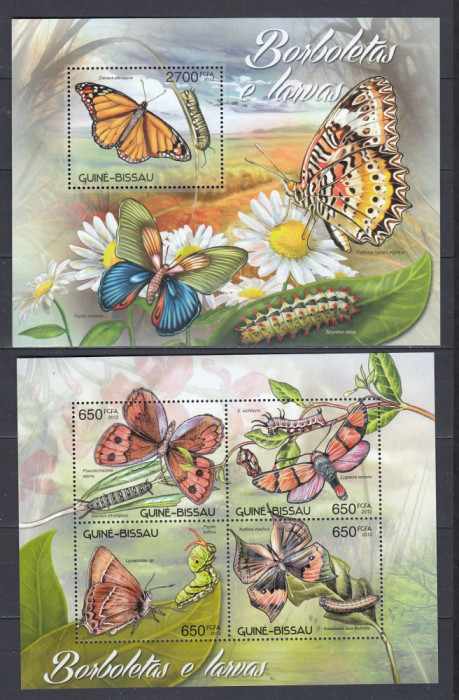 Guinea-Bissau 2012 - FLUTURI si LARVE - BL + KB - MNH