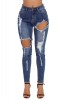 S697-444 Jeans cu talie inlta si rupturi decorative