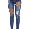 S697-444 Jeans cu talie inlta si rupturi decorative