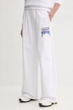 Versace Jeans Couture pantaloni de trening din bumbac femei, culoarea alb, cu imprimeu, 78HAAC07 CF00C