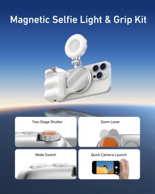 Set filmare profesionala cu telefonul, Telesin, FunShot MagGrip si Lumina Magnetica Fill Light, iPhine 16,15,14,13,12, Samsung S25, Google Pixel, Hono foto
