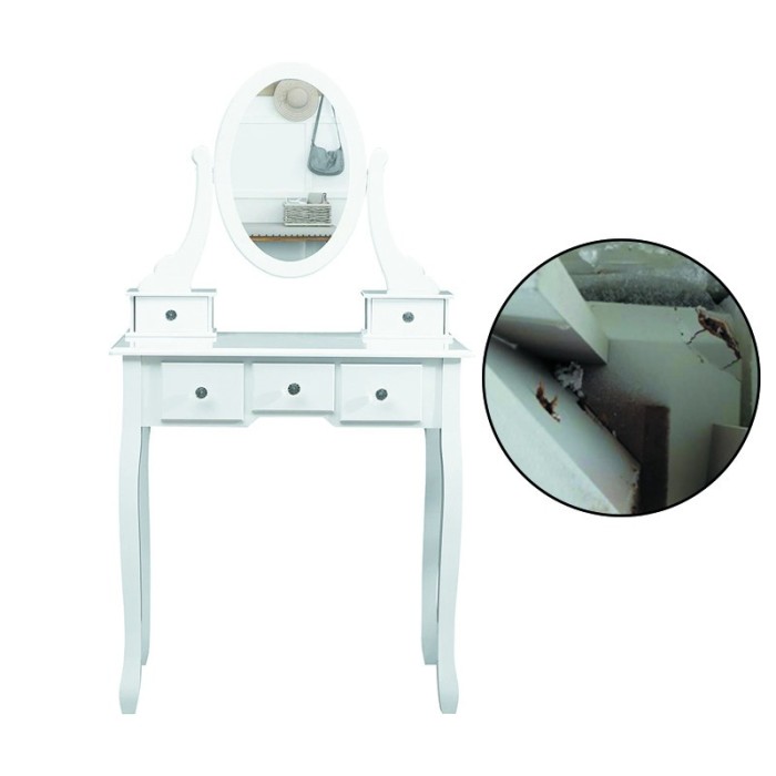 Set masa toaleta 140x80x40 cm, oglinda, scaun, 5 sertare, RESIGILAT