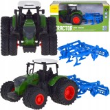 Tractor jucărie verde cu brăzdare mobile, anvelope din cauciuc, scara 1:24