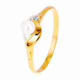 Inel din aur combinat 585 - val strălucitor, zirconiu și perlă - Marime inel: 62