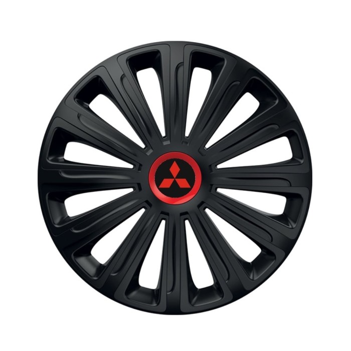 Set 4 capace roti Negre Cu Inel Rosu Trend R16 pentru gama auto Mitsubishi