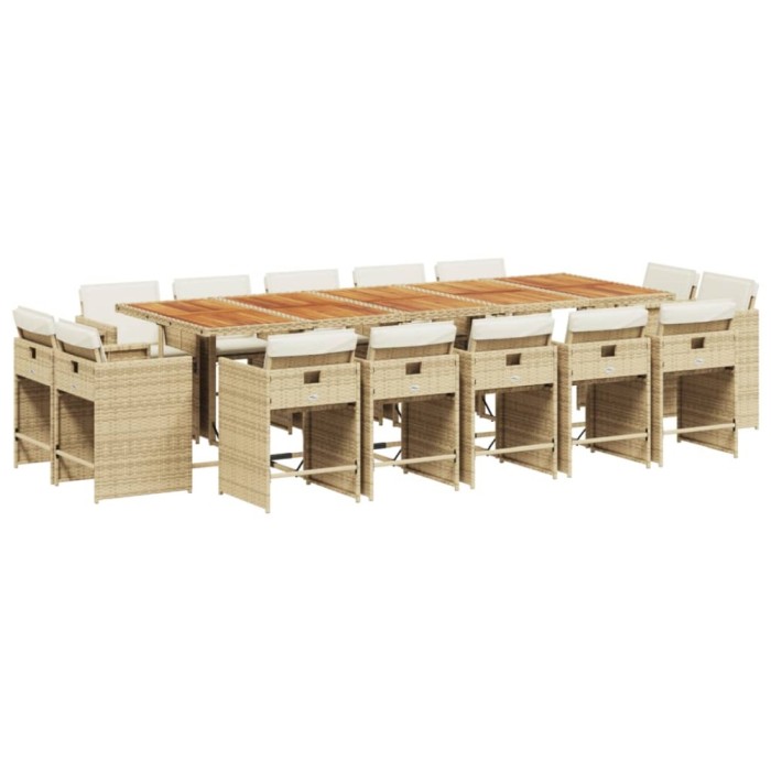 Set mobilier de gradina cu perne, 15 piese, bej, poliratan