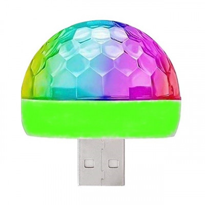 Glob disco multicolor,cu mufa USB si senzor detectie ritm muzica,pt masina foto