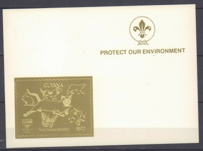 GUYANA 1993 FAUNA CAINI PISICI URSI FLUTURI GOLD FOIL foto