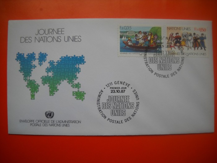 HOPCT PLIC FDC S NR 197 ZIUA NATIUNILOR UNITE1987 - ONU NATIUNILE UNITE- -BIROUL GENEVA ELVETIA