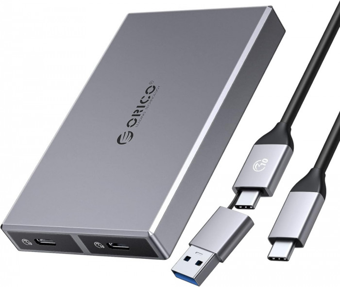 Carcasă SSD M.2 NVMe Dual-Bay ORICO, adaptor USB C la M2 pentru M Key PCIe 2230/