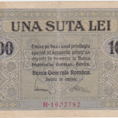 ROMANIA 100 LEI BGR 1917 aVF stampila PERCEPTOR JUD DOLJIU