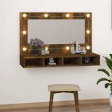 vidaXL Dulap cu oglindă și LED, stejar fumuriu, 90x31,5x62 cm 820457