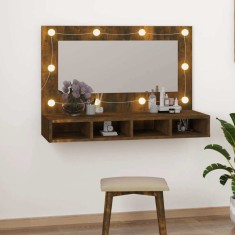 vidaXL Dulap cu oglindă și LED, stejar fumuriu, 90x31,5x62 cm 820457