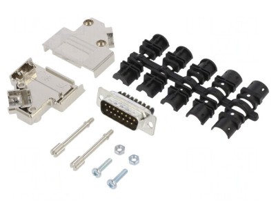 Conector D-Sub 15 PIN tată 45&amp;deg; terminal cu șurub pe cablu foto
