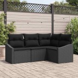 VidaXL Set canapea de grădină , 4 piese, cu perne, din rattan poli, negru