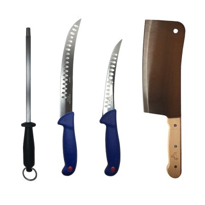 Set profesional de macelarie, transat, degresat, dezosat, otel carbon, 2 cutite, masat pentru ascutit, satar foto