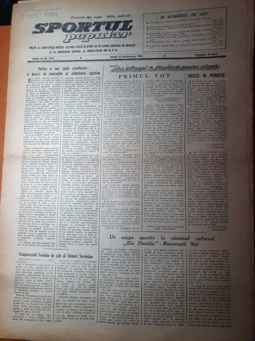 sportul popular 15 decembrie 1953-flacara ploiesti,schiorii din busteni