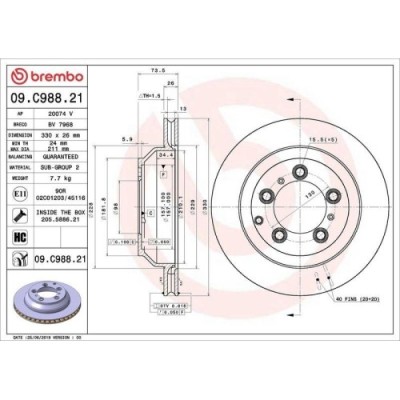 Set disc frana Porsche Cayenne (9ya) 05.17-, Cayenne Coupe (9yb) 01.19-, Spate, 330X26mm, ventilat, BREMBO foto