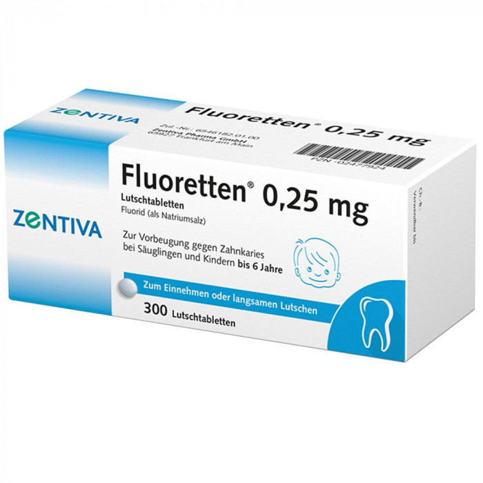 Supliment Alimentar, Zentiva, Fluoretten, pentru Sanatatea Dentara, cu Fluor 0.25mg, 300 tablete
