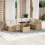 vidaXL Set canapele de grădină, 9 piese, cu perne, bej, poliratan