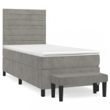 Cumpara ieftin Pat box spring cu saltea, gri deschis, 90x200 cm, catifea