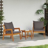 Set bistro, 3 piese, cu perne, lemn masiv de acacia