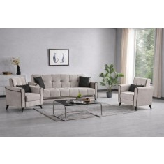 Set 3+1+1 Viktorya Lada Depozitare Tapitat Catifea Bej Gri Inchis (cod 13205)